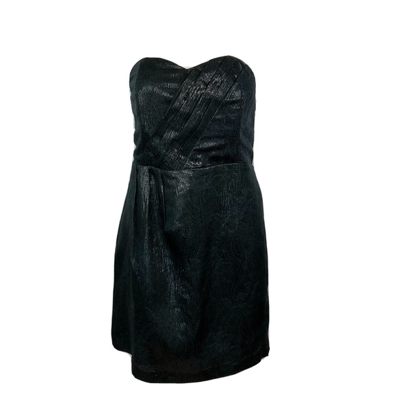 NWT Kimchi Blue‎ Dress Womens Sz 8 Black Printed Jacquard Pleated Strapless Mini - Picture 1 of 11